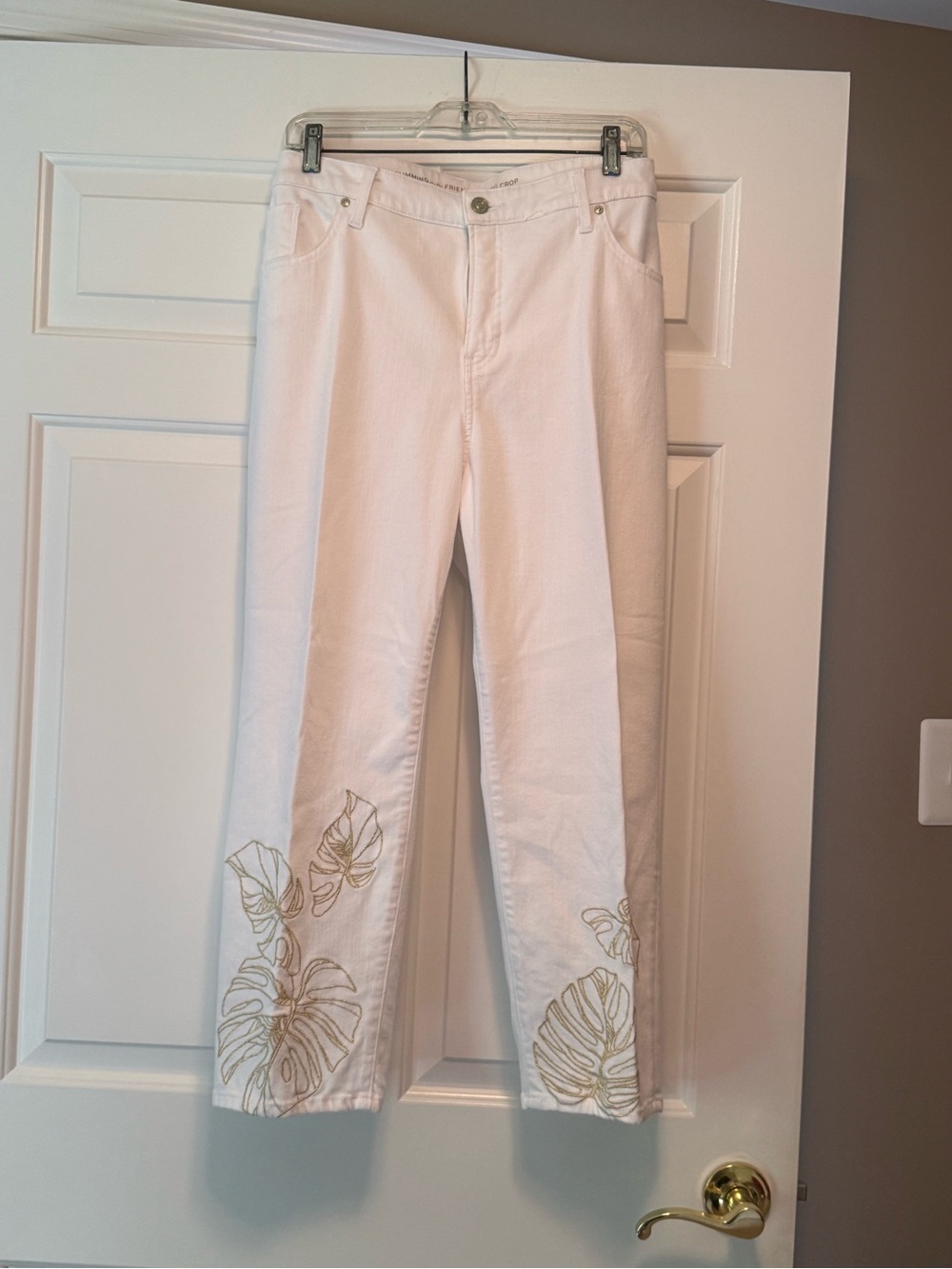 Chicos White Jeans with Gold Leaf Embroidery